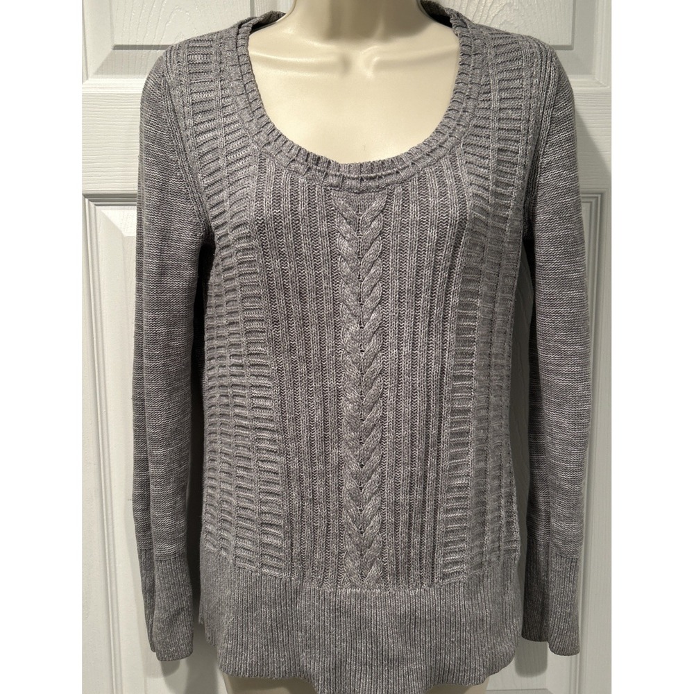 DKNY Jeans Gray Cable Knit Sweater Womens Small Y2K Scoop Neck Workwear Pullover